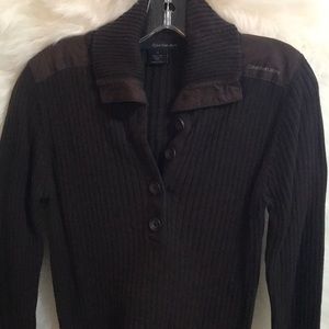 Calvin Klein - Brown Knit Collard Sweater Medium
